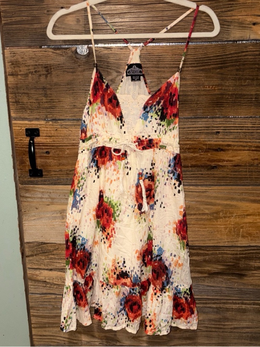 Angie White Mini Dress with Red and Blue Floral Print 100% Cotton